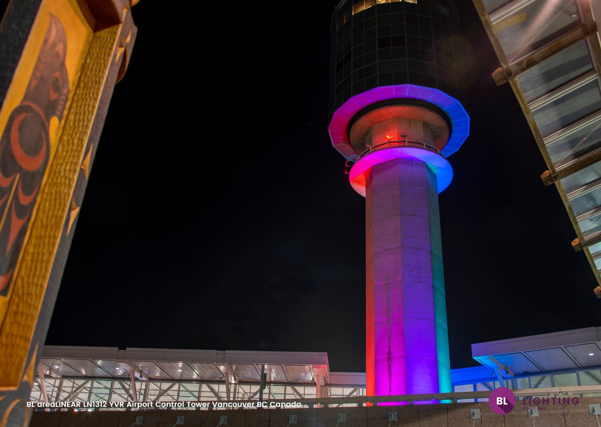BL_Lighting's tweet photo. New Case Study! BL Lighting lit up the YVR Air Traffic Control Tower with a bright mosaic of colorful light, making an impressive statement whether viewed from the ground below, or the skies above.  Find out more about this project click here:  https://t.co/0EGRFnOn9G   #lighting https://t.co/L6vcSVc362