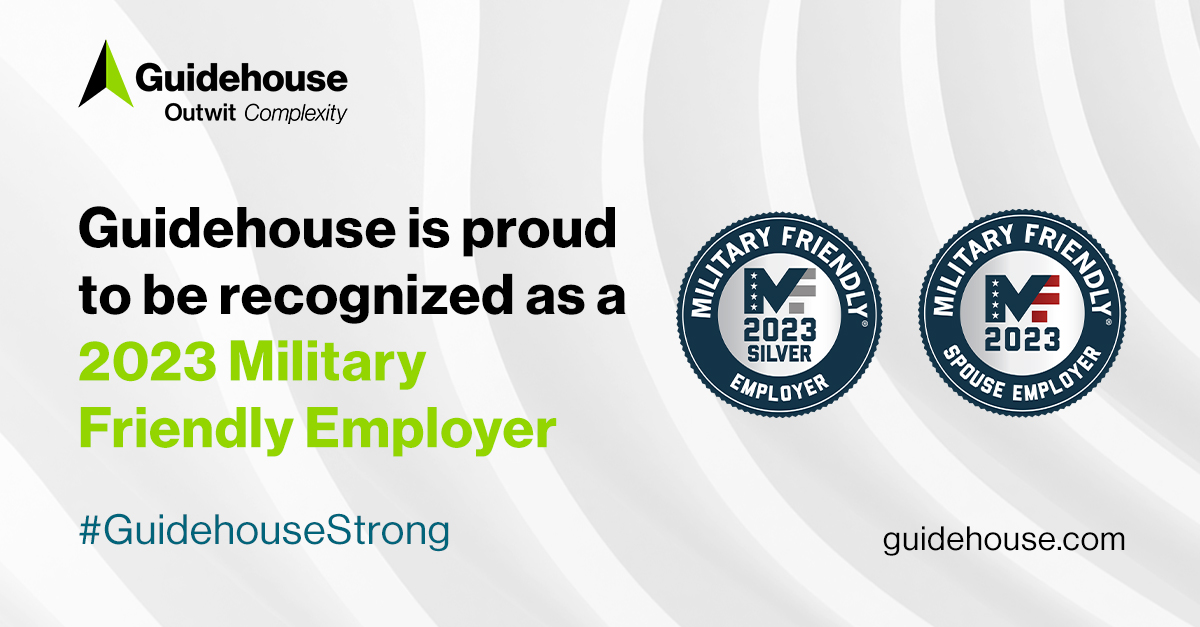 GH_Careers's tweet photo. Guidehouse is honored to be named a 2023 Military Friendly Employer by VIQTORY for the fourth consecutive year.
Learn more: https://t.co/JG0NFJBKTt 

#VeteranFriendly #MilitaryFamilyMonth #MilitaryFriendlyEmployer https://t.co/eUnA67eBLl