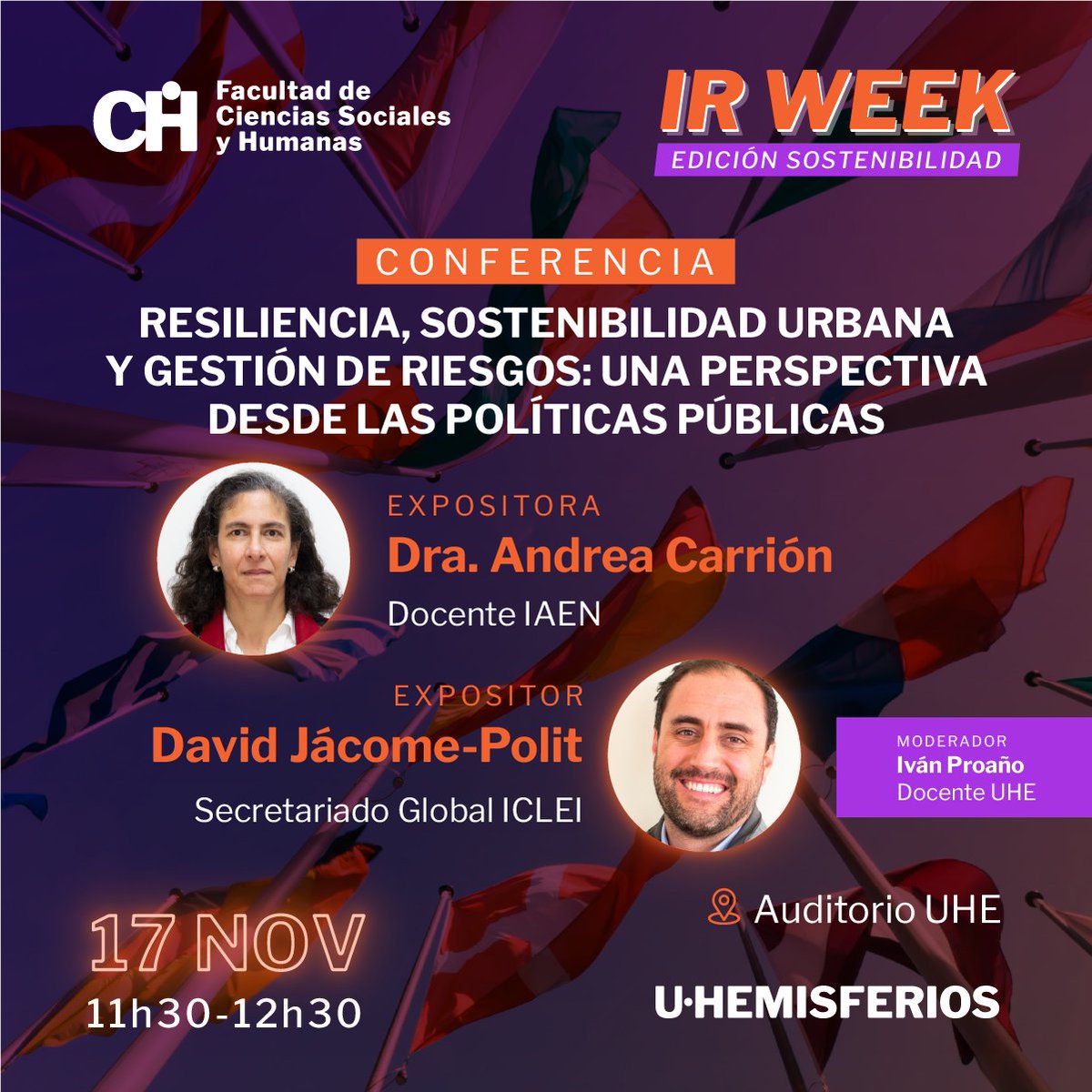uhemisferios's tweet photo. Conoce a nuestros conferencistas del #IRWeekUHE. 🗣️🇪🇨🇰🇷🇬🇧
Dra. Andrea Carrión, Docente IAEN - La Universidad de Posgrado del Estado y David Jácome-Polit Secretario de ICLEI World Secretariat.
🗓️ 17 de noviembre
⏰ 11h30-12h30
🏛️ Auditorio Universidad Hemisferios
#IRWeekUHE https://t.co/xghjzotRc4