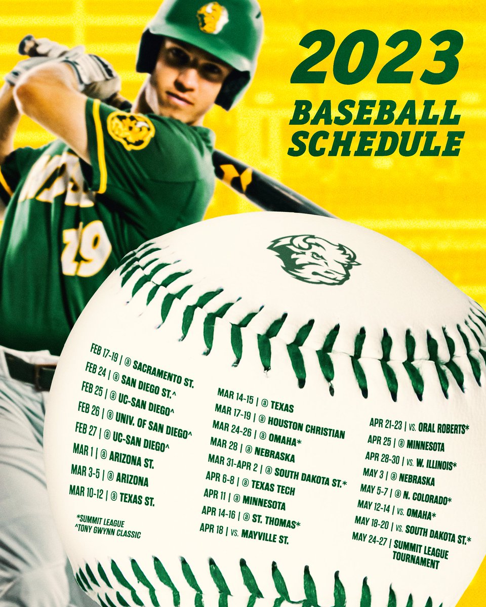 Our 𝟮𝟬𝟮𝟯 𝘀𝗰𝗵𝗲𝗱𝘂𝗹𝗲 is set! 🤘

📅: bit.ly/3UGvGe7
📰: bit.ly/3AlA4Xv

#GoBison