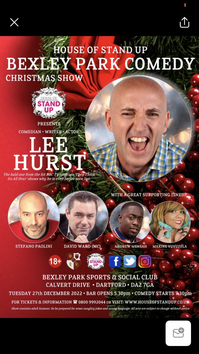 DOMINIC HOLLAND - Friday 25th November 2022

LEE HURST - Tuesday 27th November 2022

Tickets are still on sale at £15.00 each, £12.50 for groups of 4 and £10.00 for a group of 6
Though there is a limited time offer.
 
For further Information visit houseofstandup.co.uk/dartford/