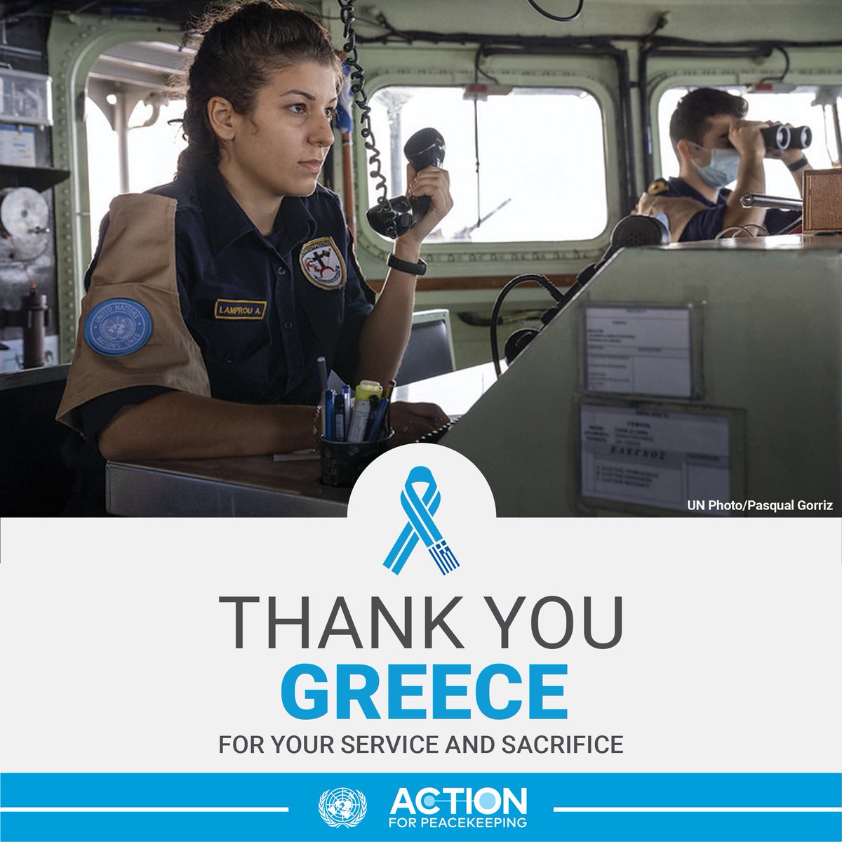 UN's tweet photo. UN peacekeepers from Greece are #ServingForPeace with @UNPeacekeeping, leaving their families behind to protect the most vulnerable.

We thank them for their service &amp; sacrifice. https://t.co/lZYeCoS6BZ https://t.co/rJYkmcuXSz