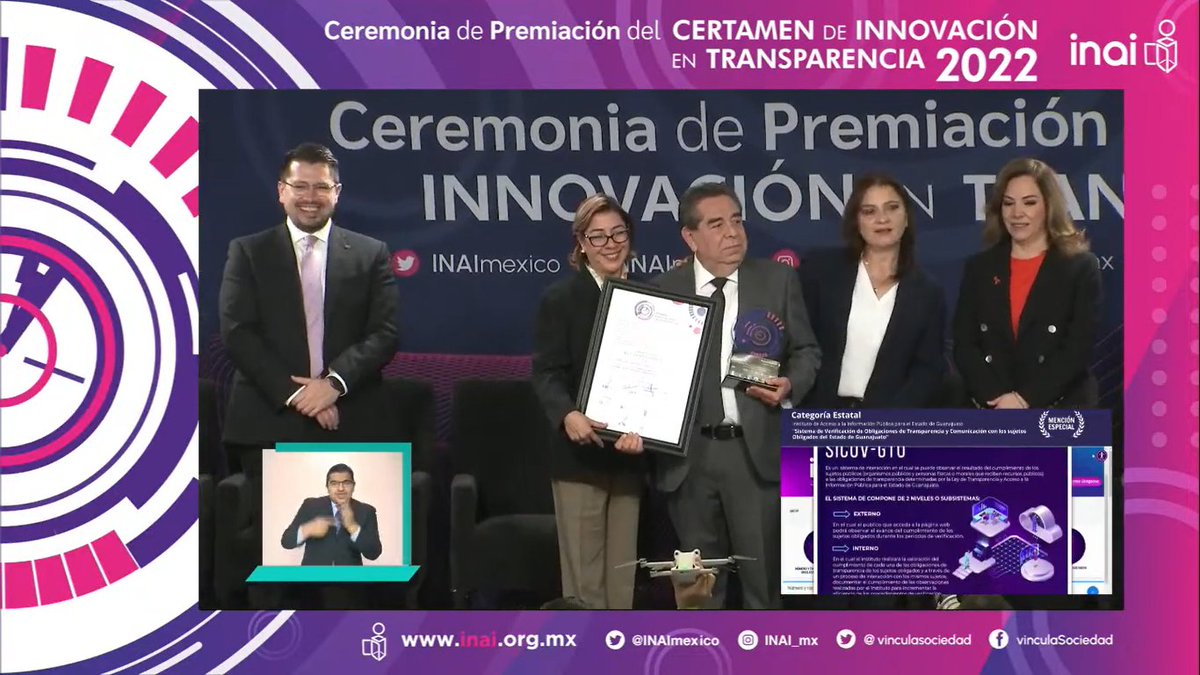 IACIPGTO's tweet photo. 🎖️El #IACIP recibió este día una #MenciónEspecial en el Certamen de Innovación de Transparencia 2022 que fue organizado por el @INAImexico.
✳️El Comisionado Juan Sámano Gómez, recibió la distinción lograda por el instituto en la categoría Estatal con el proyecto #SICOV. https://t.co/ZyCcIVDdh2