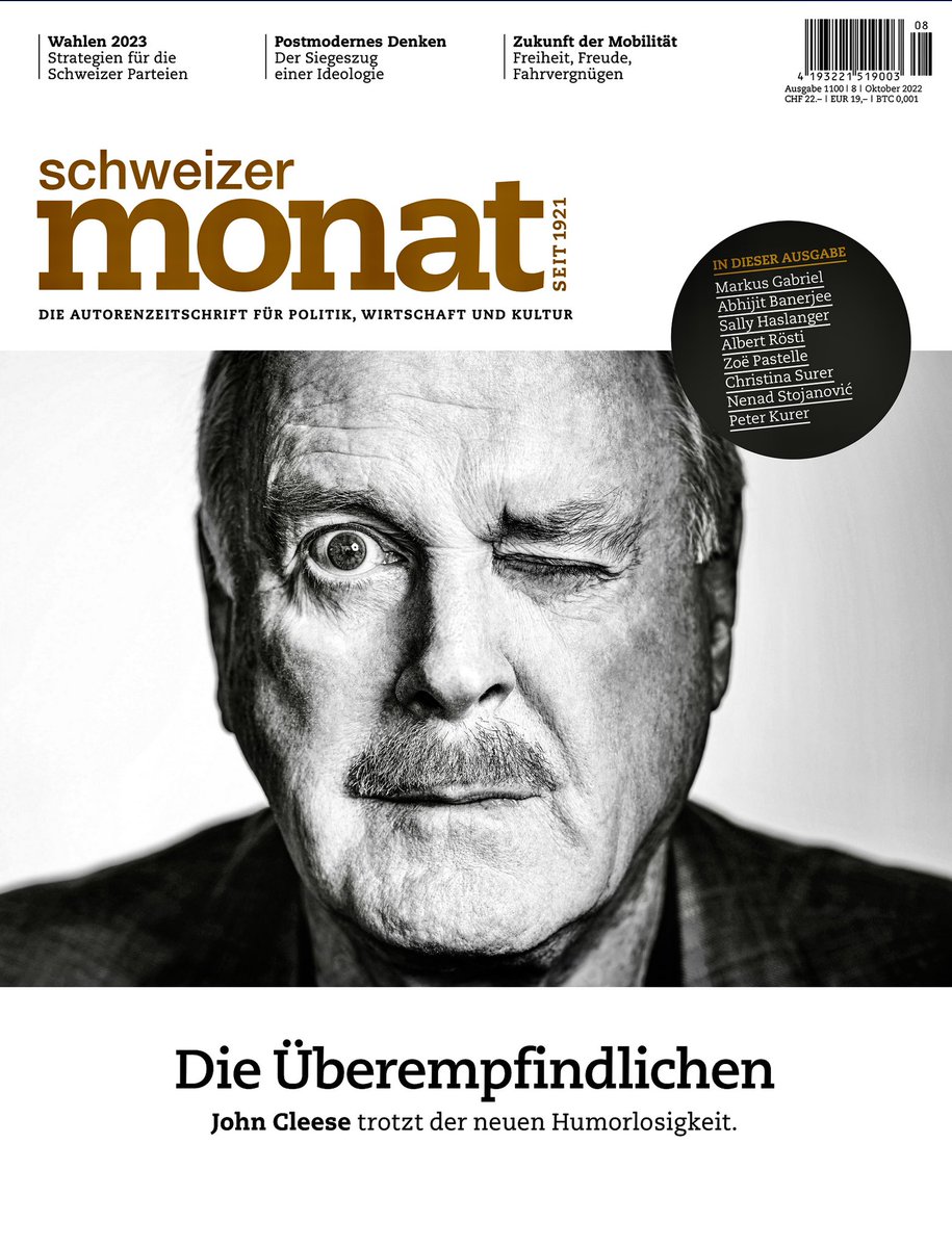 BradTrent's tweet photo. My portrait of John Cleese on the cover of Schweizer Monat in Switzerlandโฆ๐
@JohnCleese #JohnCleese @SchweizerMonat #schweizermonat @MontyPython #MontyPython #BBC #SillyWalks #DennisMoore #MrBartlett #BasilFawlty #MrPraline #BlackKnight https://t.co/xCfbeblPxh