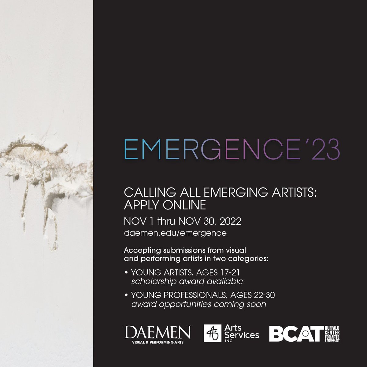 Applications are open for EMERGENCE '23! 
🎨 🎨 🎨 
daemen.edu/emergence
#emergingartist
#emergence23
#daemenvpa