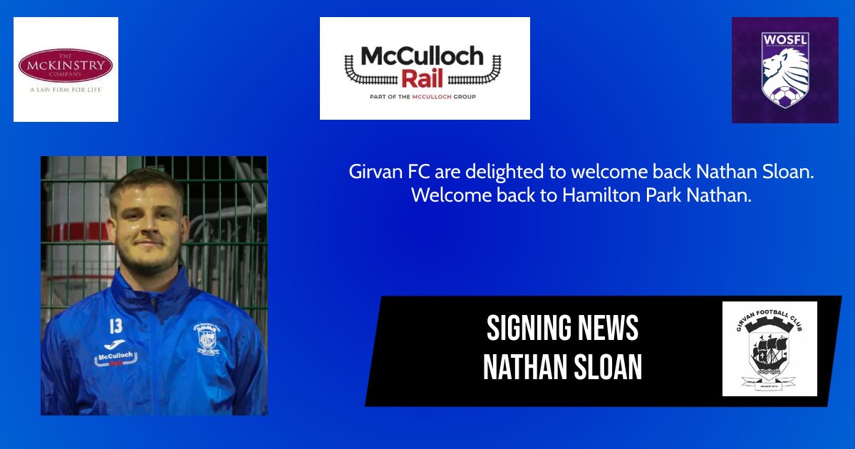 Girvanfc's tweet photo. Girvan FC have signed Nathan Sloan to the current squad. Welcome back to Hamilton Park Nathan. https://t.co/WUSExJdsuc
