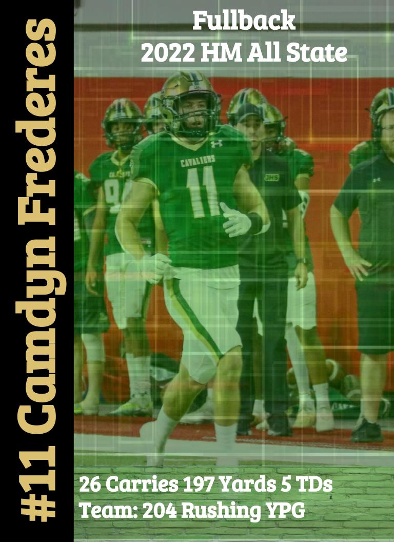 Paved the way for a rushing attack that averaged over 200 yards per game. Congratulations on your All State Honors <a href="/CamdynFrederes/">Camdyn Frederes</a>