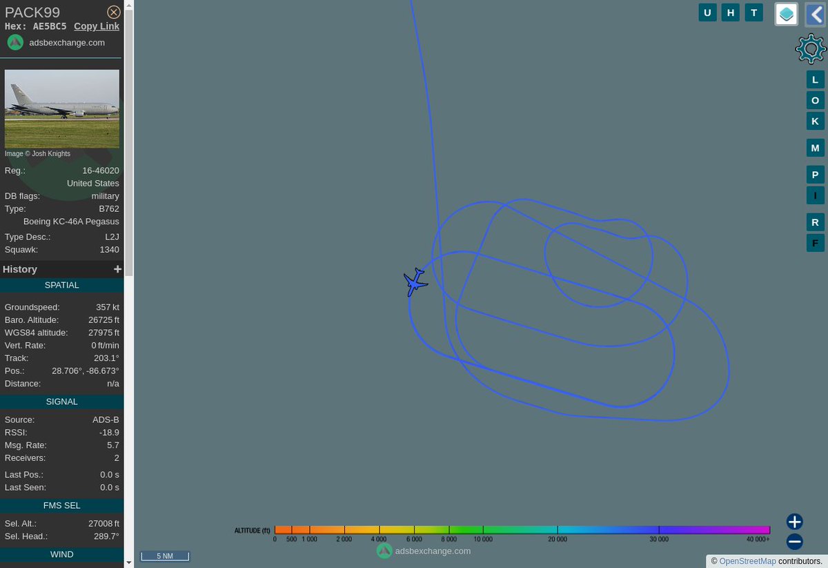 Radar_Assistant's tweet image. MULTI ADSBX MANOEUVRING ALERT : At time Wed Nov 16 21:04:08 2022 #PACK99   was likely to be manoeuvring at FL267  
 near unknown - geo locator service failed #AvGeek #ADSB globe.adsbexchange.com/?icao=AE5BC5&amp;amp;z…