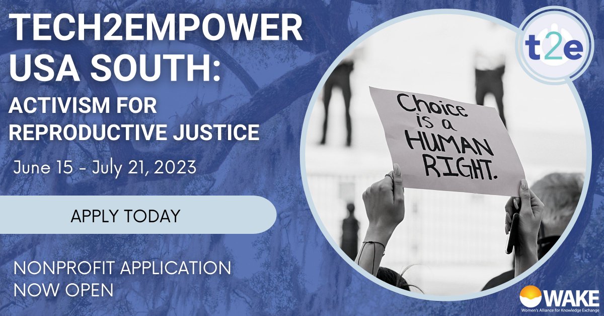 We are excited to announce the launch our next Tech2Empower USA program... 
Tech2Empower USA South: Activism for Reproductive Justice.
 Visit wakeinternational.org/tech2empower-u… for more information and to fill out an application.