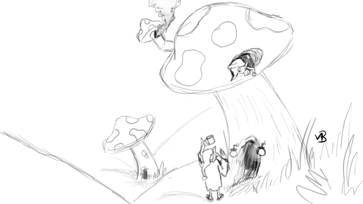 VBArtPlace's tweet photo. Just streamed for the first time in awhile &amp; got some fun requests. A happy cheese, a mushroom house (with elf neighbour asking for a cup of sugar), a butterfly pokemon with his stages, &amp; a candy stealing gnome with his jealous frog apprentice. Fun! #Art #Artist #ArtistOnTwitter https://t.co/HyQp2WXeMf