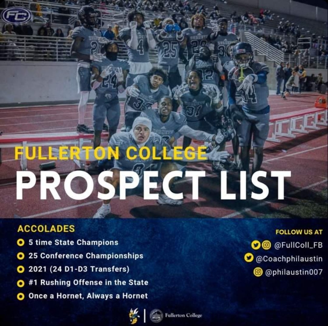 College Coaches! 🚨🚨🚨
Hit my DM for the latest Fullerton College prospect sheet for 2022 and 2023. 9-1 Conf Champs. Cali juco loaded with talent, grades, and character <a href="/FullColl_FB/">𝐅𝐮𝐥𝐥𝐞𝐫𝐭𝐨𝐧 𝐂𝐨𝐥𝐥𝐞𝐠𝐞 𝐅𝐨𝐨𝐭𝐛𝐚𝐥𝐥</a> <a href="/FullCollSports/">FullCollSports</a> <a href="/JUCOFFrenzy/">JUCO Football Frenzy</a> <a href="/jucomadefb/">jucomadefootball</a> retweet and share
