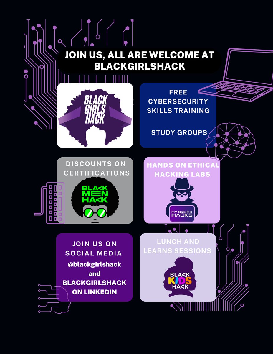 Just a reminder that if you’re trying to get into tech or cyber, blackgirlshack has a bunch of resources, training and discounts on popular certifications. membership is free unless you’d like to support the org with a paid membership. #bootcamp also our founder drives a kia😩 😂
