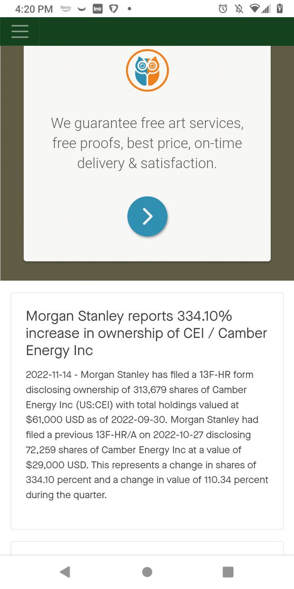 jbsteelers36's tweet photo. $CEI Told you it was a figment of your imagination it's not going up. 😂😂😂😂
Well at least Morgan Stanley increased their position 335% this past quarter. https://t.co/Us7H57AChN