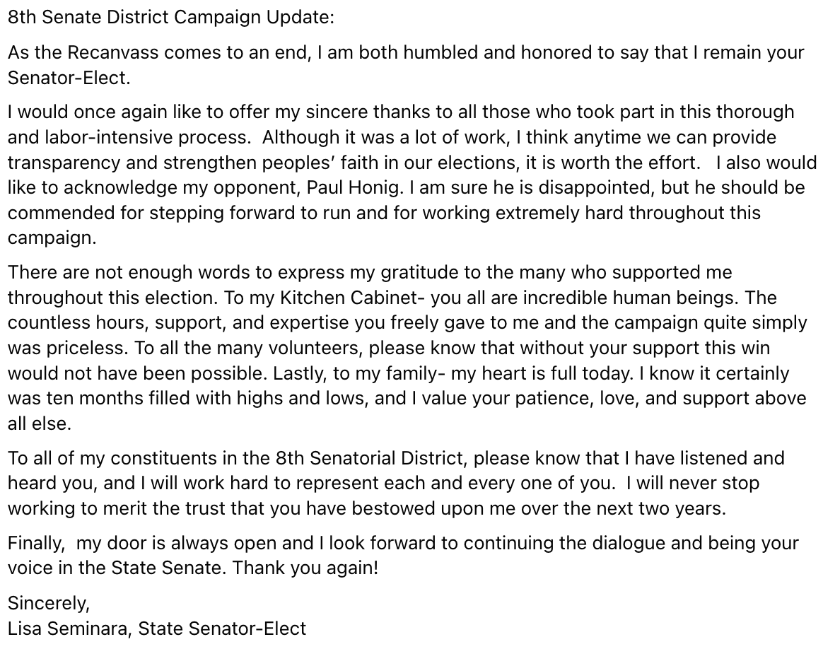 SenatorSeminara's tweet photo. 8th Senate District Campaign Update: https://t.co/DRgt5xe0p0
