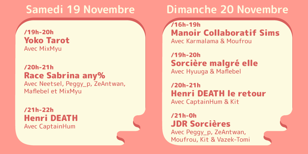 🍵Et voici le programme qui vous attend, pour des heures de plaisir et de sorcellerie sur twitch.tv/infusion_inc_