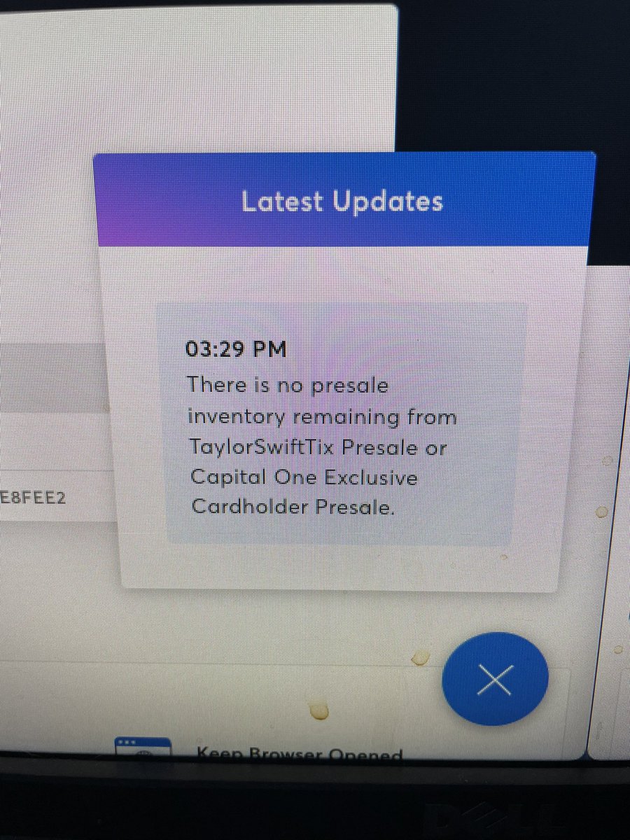 iamleahe's tweet photo. The fact that I was in the #TSxCapitalOne presale within the first two minutes, scrambling to click on tickets only to be told someone else got them first for 1.5 hours, then booted back to the queue to see this message makes me FURIOUS. Why was there a queue?? What’s the point?? https://t.co/RrU2UEu2KE