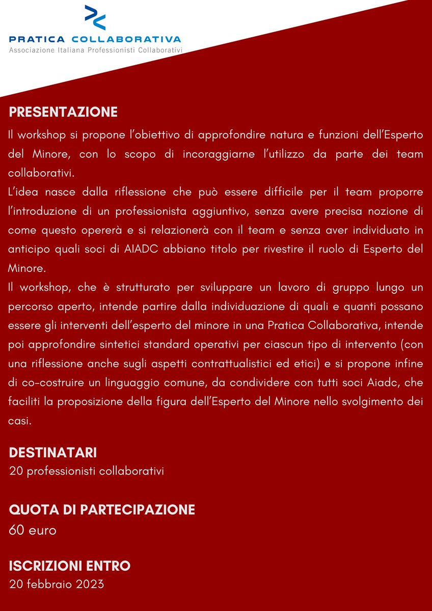📌 2,16 e 30 marzo:"Tesoro, ci siamo persi i ragazzi!"😱 Workshop sull'esperto del #minore:se,quando e come è bene coinvolgerlo in una #praticacollaborativa.
@StallaDaniela e Monica Tomagnini guideranno 20 #professionisticollaborativi in un percorso aperto al contributo di tutti.