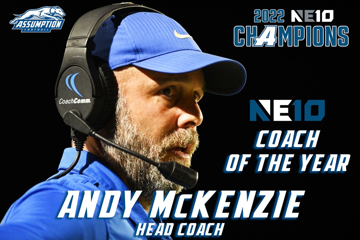 AssumptionFB's tweet photo. 𝘼𝙇𝙇 𝘾𝙊𝙉𝙁𝙀𝙍𝙀𝙉𝘾𝙀 𝘼𝙒𝘼𝙍𝘿𝙎!

Congratulations to @CoachMcKenzie17!!

@TheNortheast10 Coach of the Year!!

 #𝘼𝘿𝙑𝘼𝙉𝙏𝘼𝙂𝙀 https://t.co/vjQ4GSJVY5