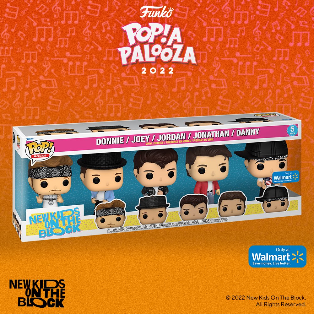 OriginalFunko's tweet photo. Popapalooza 2022: POP! Rocks: New Kids On The Block. Click to be notified when available on https://t.co/K3eDyejCXA  https://t.co/dlcTq9in2e or Pre-order the 5 pack today exclusively at Walmart https://t.co/mHSlVxefBh #FunkoPopapalooza #Funko #FunkoPOP @NKOTB https://t.co/BjS9lsdKcx