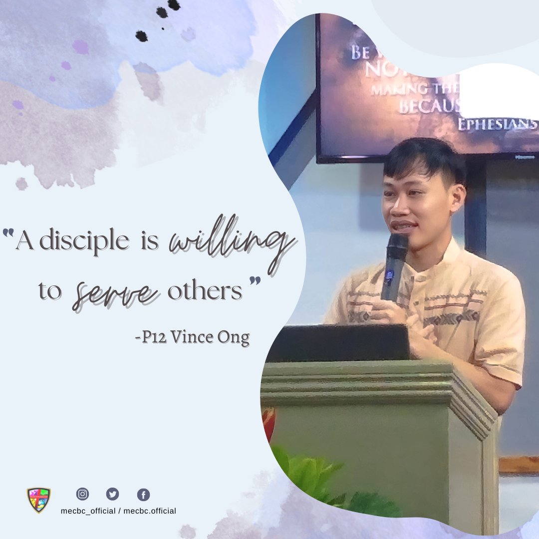 mecbc_official's tweet photo. When we, as disciples, have a humble and willing heart to serve others and do so out of love for one another, we shall bear much fruit. Concern for them is essential.

"A disciple is willing to serve others" -P12 Vince Harby Ong

#TheEssentials
#EssentialforLiving https://t.co/c65M9kxlb2