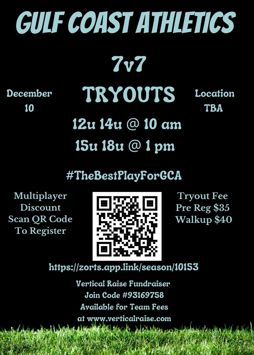 Looking for more #GCAGuys click link or scan QR Code to Register Today For TRYOUTS zorts.app.link/season/10153