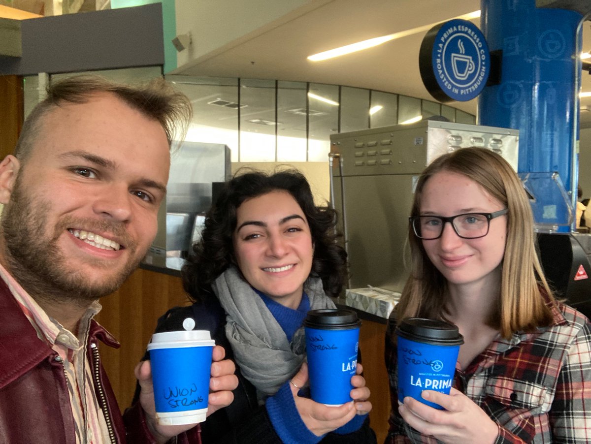 La Prima baristas are seeking a Union, and need our support!

Coffee unites this campus, and Carnegie Mellon is better when workers stand united.

Stop by Wean or Gates, order a drink "union strong", tip, and express your solidarity with <a href="/LaPrimaUnited/">La Prima United</a>!