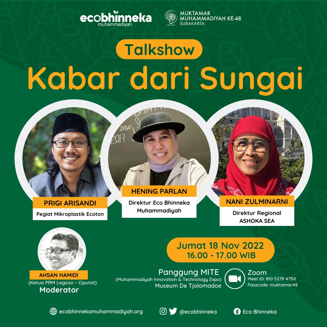 Yuk hadiri acara Talkshow “Kabar dari Sungai” di Muhammadiyah Innovation and Technology Expo (MITE)  De Tjolomadoe, Jumat (18/11/2022) jam 16.00 – 17.00 WIB.

Atau simak Live streaming di Youtube Jisra Muhammadiyah dan instagram <a href="/ecobhinneka/">Eco Bhinneka</a>

#ecobhinneka #Muhammadiyah #JISRA