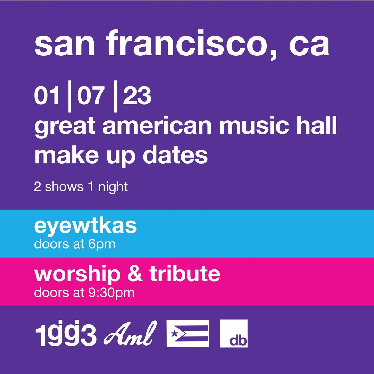 san francisco. make up dates. two shows. one night. on sale friday. feel free to participate.