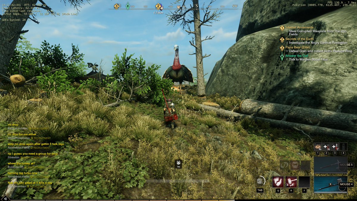 iiSlxyy's tweet photo. I've been on a mmorpg grind lately and have been hooked on @playnewworld lately and while I was running around trying to level up I came across this big ass turkey 😂 I didn't read the patch notes and skipped through the start screen notes lol so this gave me a fright #NewWorld https://t.co/5C9hdcoOpX