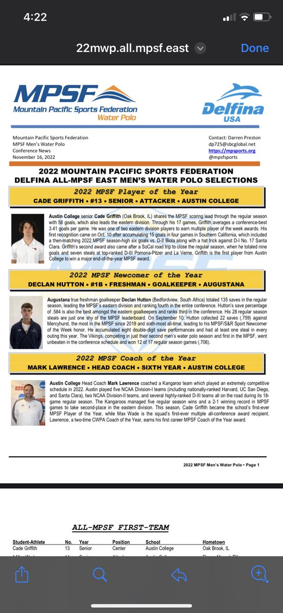 MrGD53's tweet photo. @illpolo @ILLWaterPolo @RedDevilsAD @AustinCollegeWP #d53learns Way to go Cade Griffith, Max Wade and Coach Lawrence! As well as Dylan McArthur and Alan Rosenberg! Way to go Roos! Well deserved for all! https://t.co/prPec0FAZG