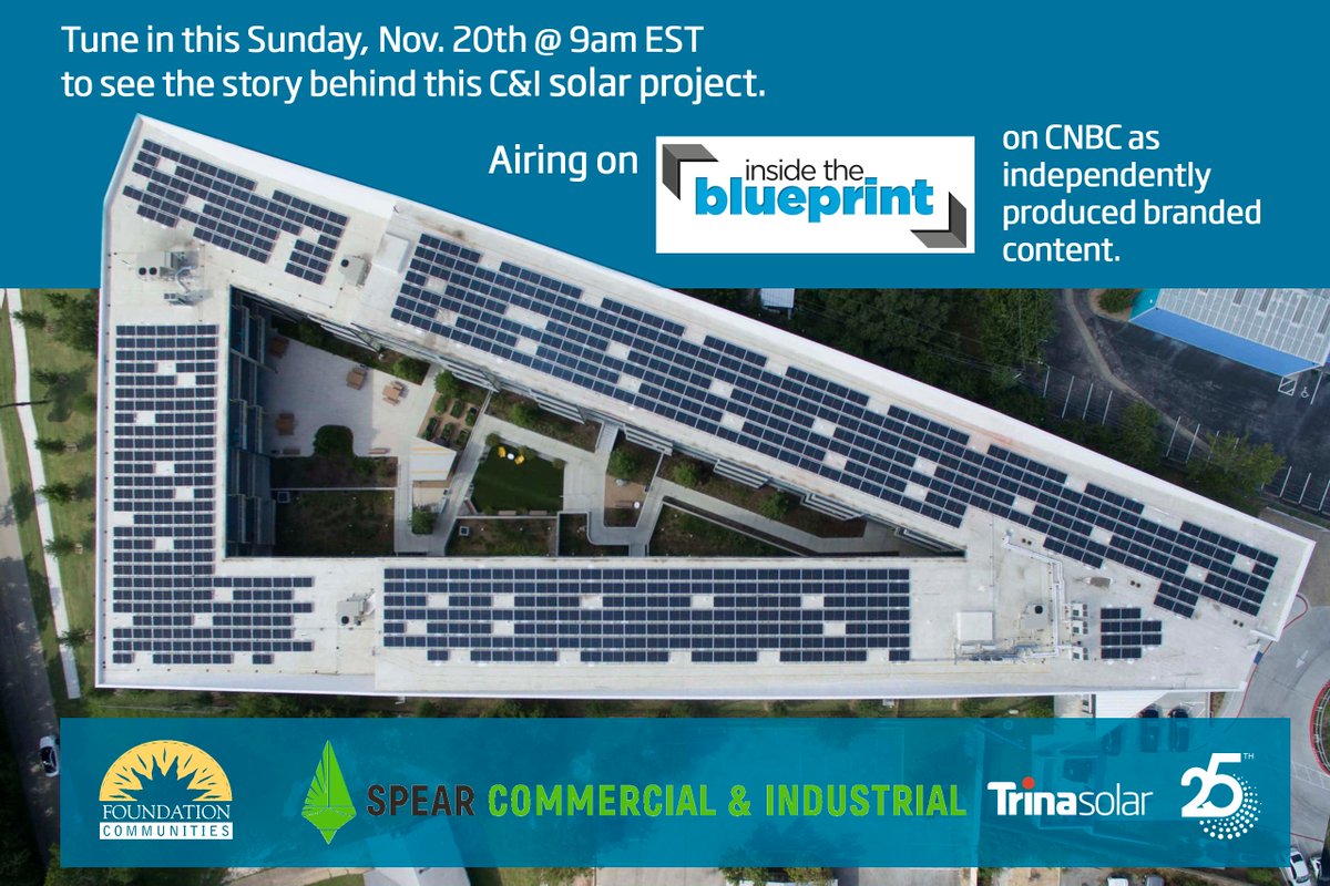 TrinaSolarUS's tweet photo. We're excited to announce our upcoming feature on @Insidebp airing this Sun 11/20 @ 9am EST on CNBC as independently produced branded content. See some familiar faces from @TrinaSolarUS and meet some new folks from @foundcom and Spear Commercial & Industrial! #InsidetheBlueprint https://t.co/itRMY8JaIk