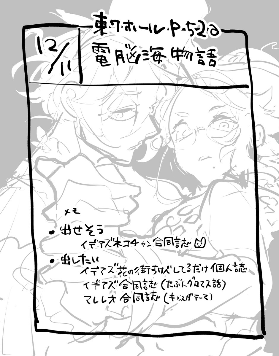 12/11【Dozen Rose Fes .2022】のスペース
東7ホール P52a「電脳海物語」
でした。林さん(https://t.co/3BPn0EBMQk)と合同。原稿がんばる! 