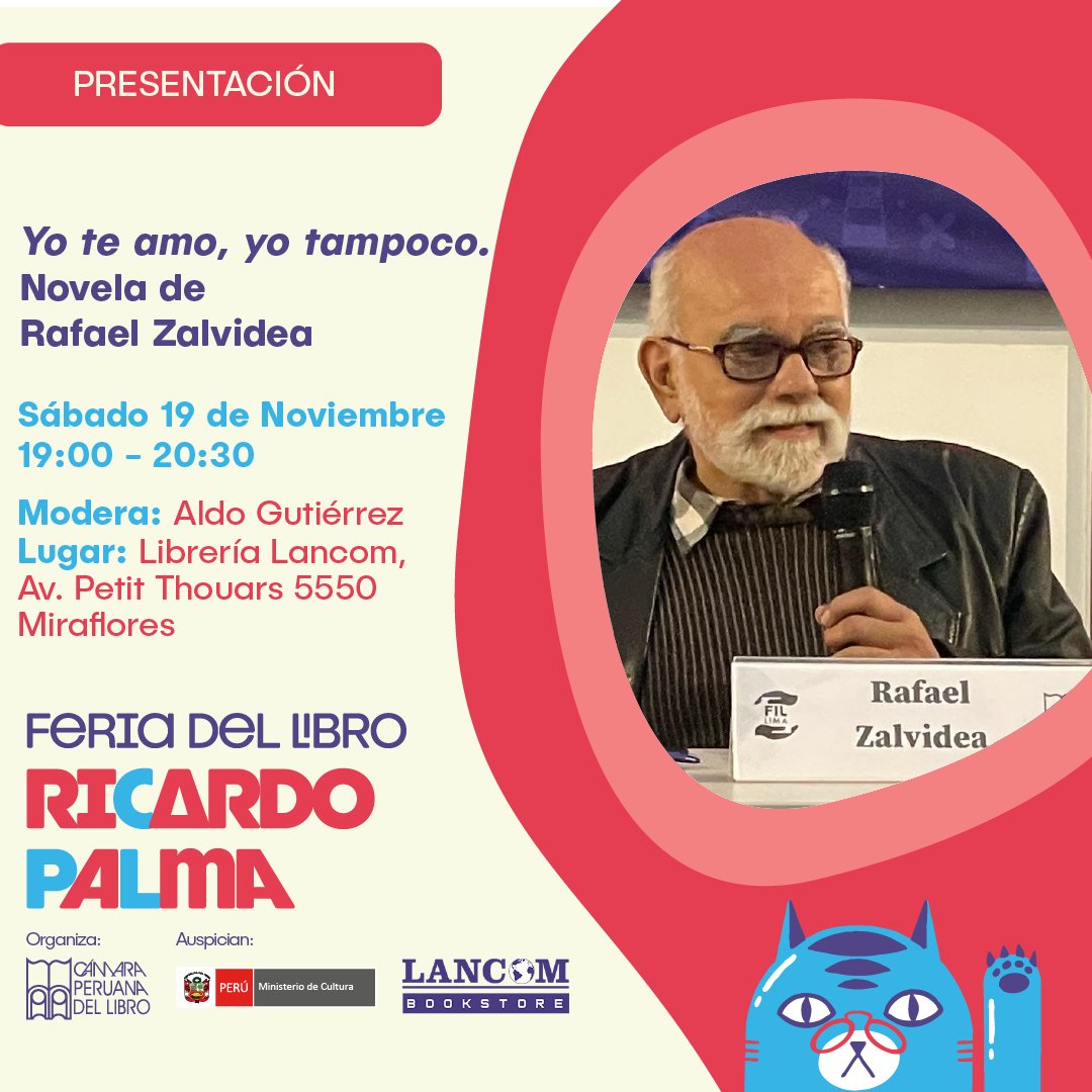 LancomLibreria's tweet photo. 🟣 Sábado 19 Nov
🕖 Hora: 7 pm
Presentación de la novela 𝙔𝙤 𝙩𝙚 𝙖𝙢𝙤, 𝙮𝙤 𝙩𝙖𝙢𝙥𝙤𝙘𝙤, de Rafael Zalvidea
👥 Modera: Aldo Gutiérrez
📌 Lugar: Librería Lancom, Av. Petit Thouars 5550, Miraflores
Adquiere este libro en https://t.co/TDZEg7Ghej
Hacemos envíos a todo el país https://t.co/yIeOwXxtTn
