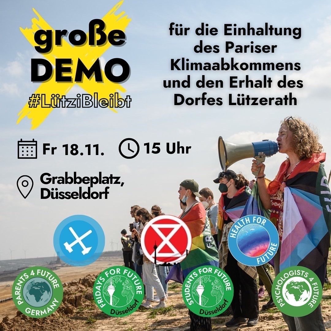 Sharepic, Text:
Große DEMO für die Einhaltung des Pariser Klimaabkommens und dem Erhalt von Lützerath.