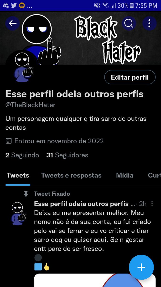 TheBlackHater's tweet photo. Odeio dizer isso, mas obg pelos 30 seguidores 😒😒😒 https://t.co/GMwkMcFRwE