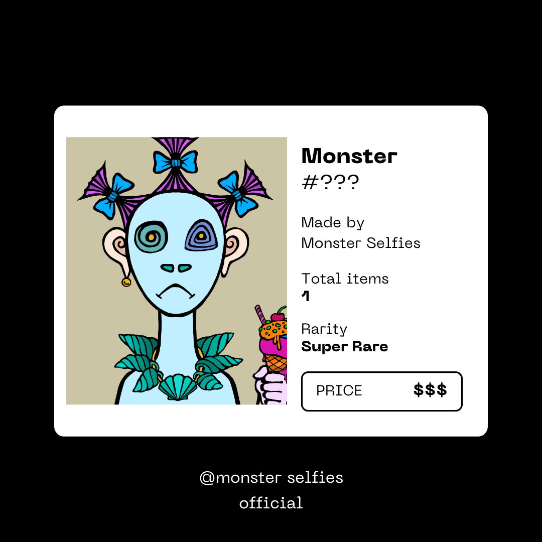 Another day, another monster.

Check out our instagram here:  instagram.com/monster_selfie…
Or join our discord and explore the world of Monsters

#nft #nftart #nfts #art #monster #opensea #ethereum #bitcoins #cryptocurrency #FYP