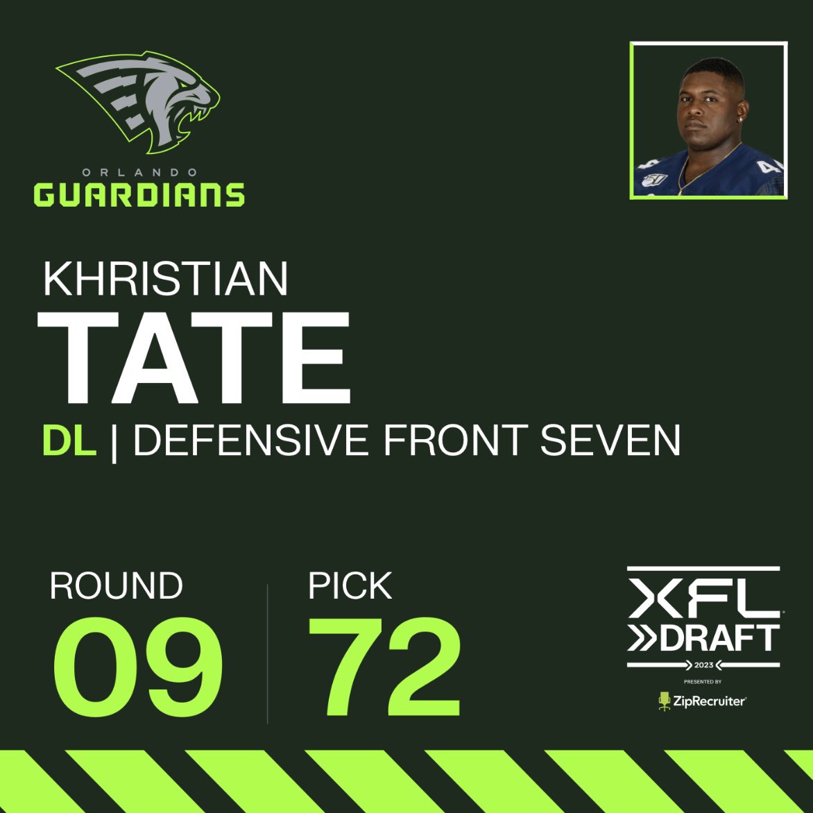 K-Tate, welcome to the <a href="/XFLGuardians/">Orlando Guardians</a>! Let’s do some work!