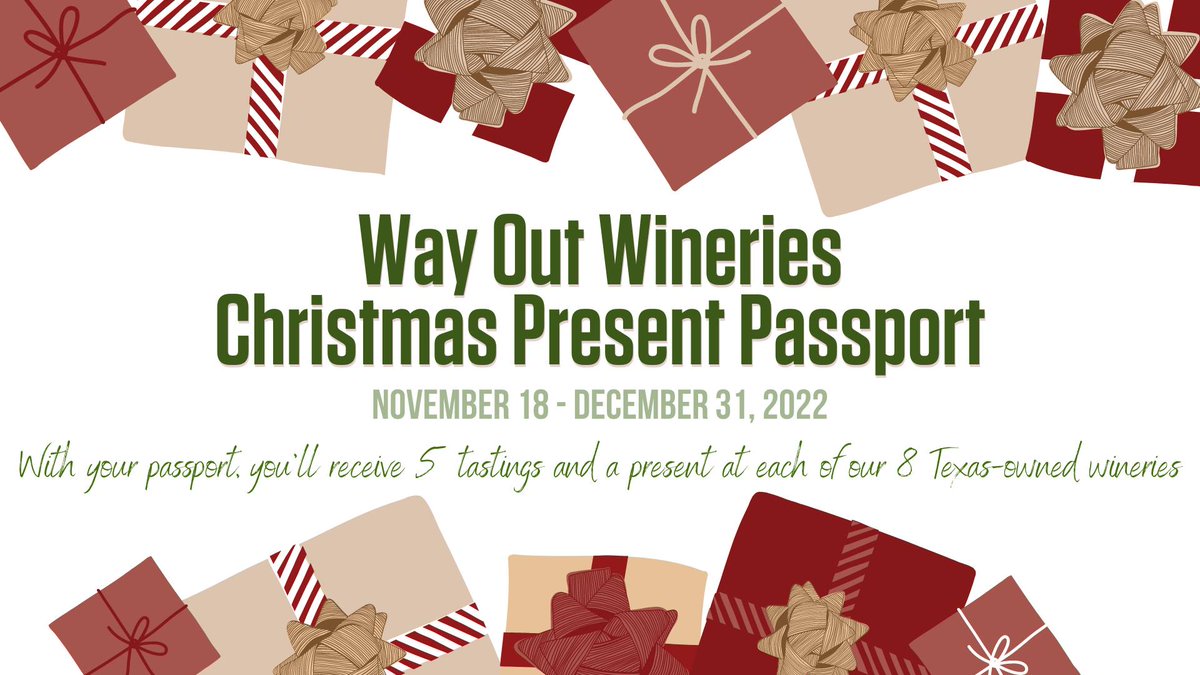 🎉 📅 Check out our NEW calendar on our events page on our website! texaslegatowinery.net/events-calenda…🎄 Next up: Friday kicks off the Way Out Wineries Christmas Present Passport wine trail! ~ 
Get tix now! ~ tinyurl.com/rf52uhf7
 #christmaswine #texaswinecountry #txwine #winetrail