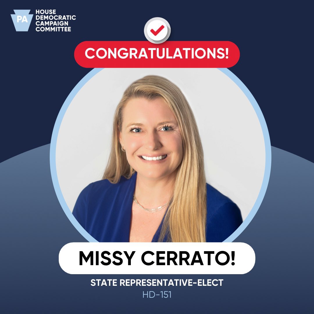 BridgetforPa's tweet photo. Congratulations @Missy4PA for not only FLIPPING the 151st district, but also for helping put the House Democrats in the MAJORITY for the first time in over a decade.

Now, let’s get to work! #102 https://t.co/tArNP4f0xL
