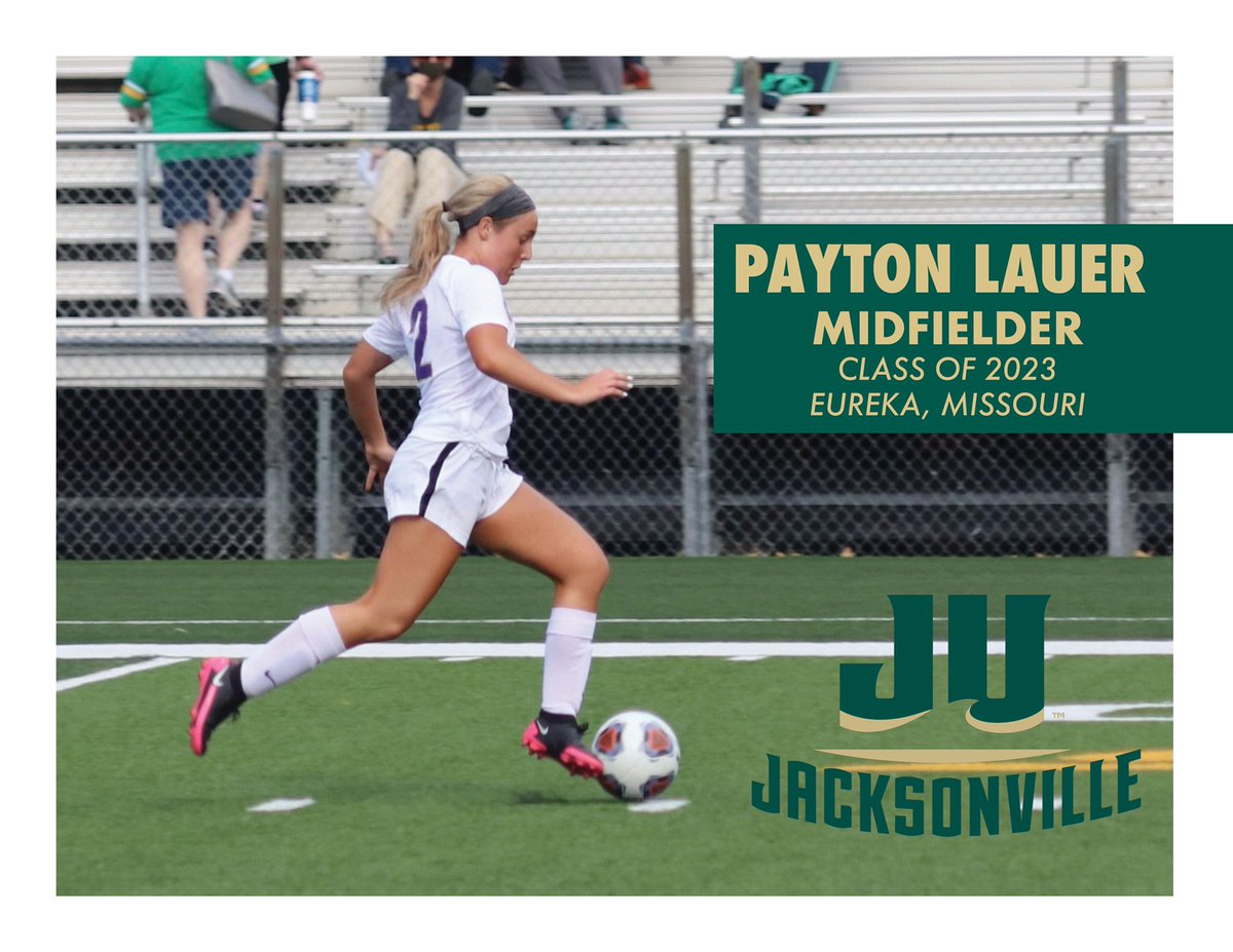 PaytonLauer2023's tweet photo. I am SO excited and blessed to announce my verbal commitment to further my academic and athletic career playing D1 soccer at Jacksonville University. I want to thank my family, coaches, teammates, and friends for helping me get to this point. Phins up🐬 @JAX_WSOC https://t.co/eMHqEVZ1d0