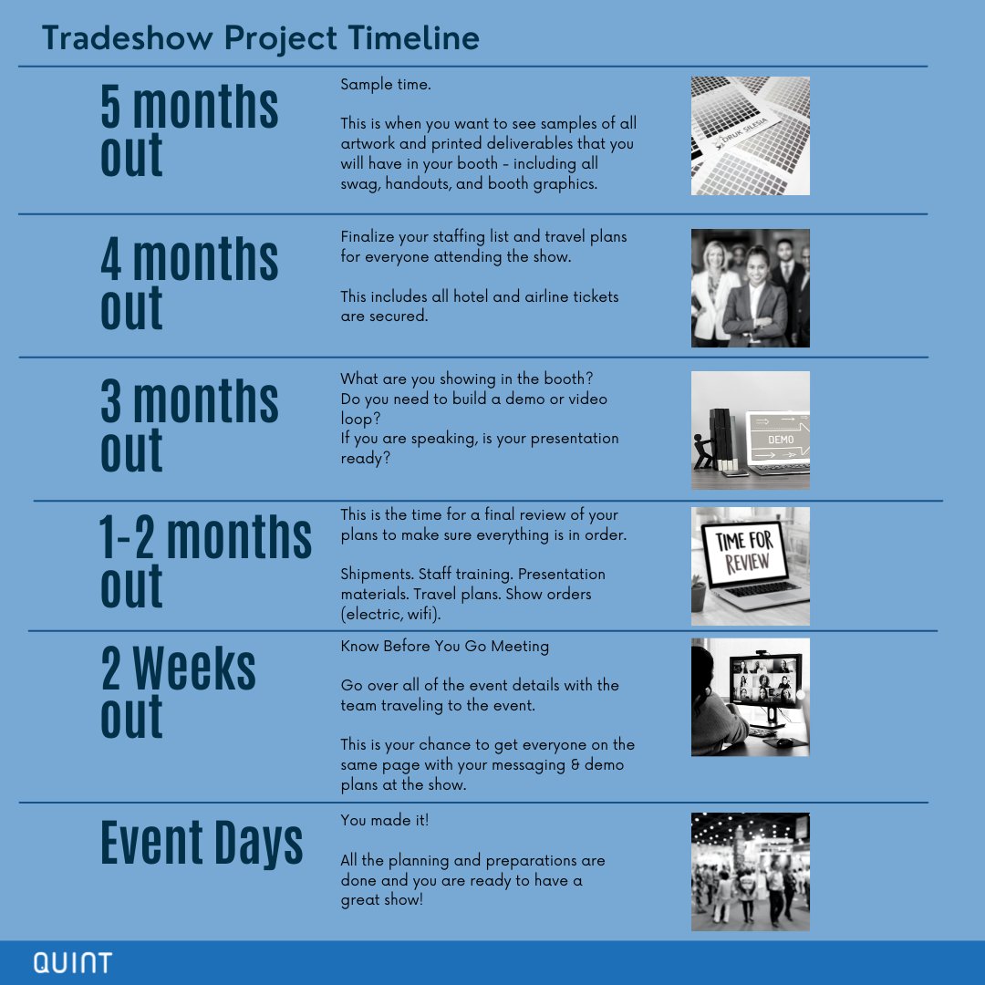 We put this timeline together for a client and decided other #eventprofs might find it useful. Are you starting your 2023 tradeshow planning yet?