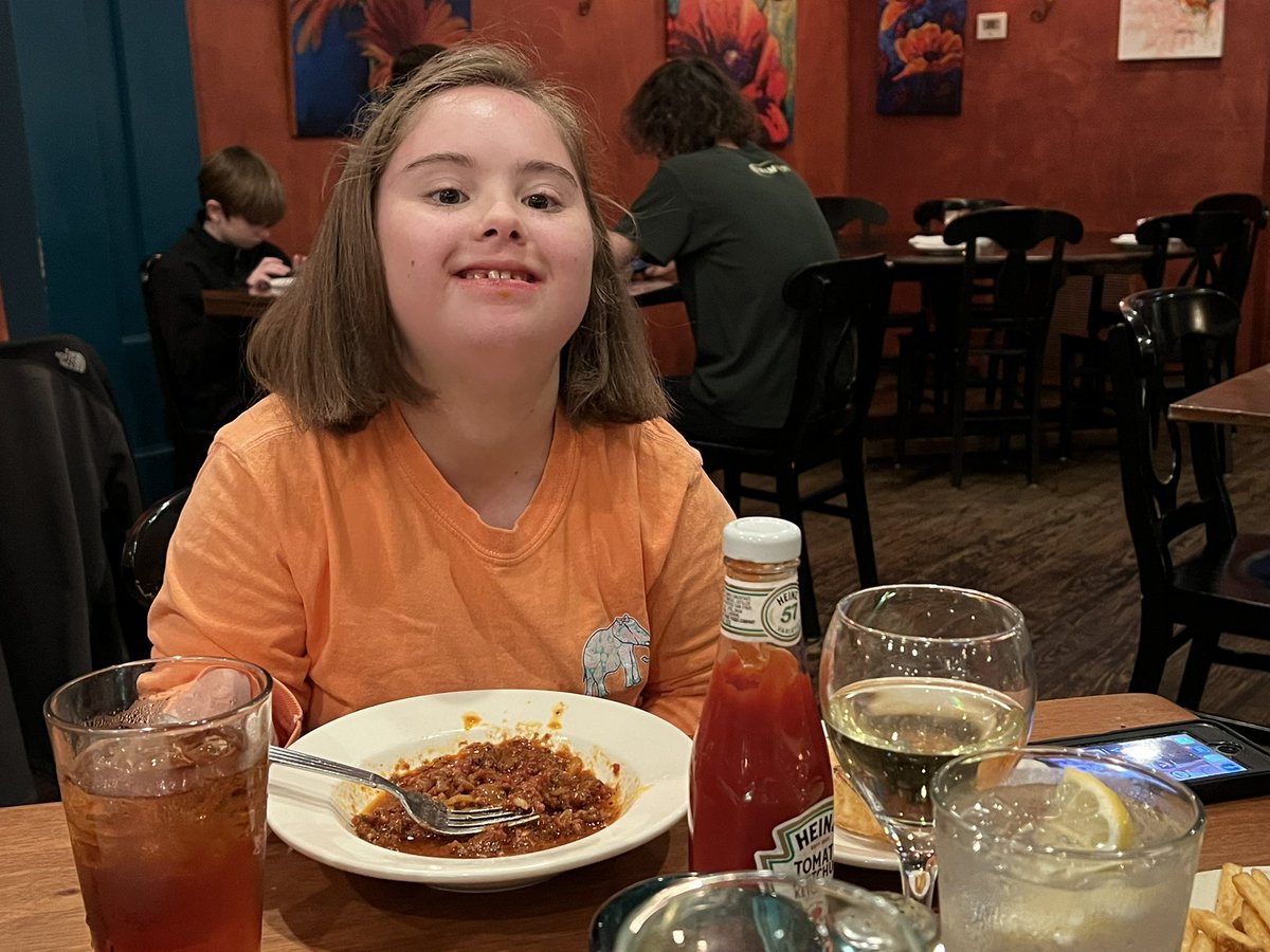 JohnSchick's tweet photo. The introvert in me just wants to be home wrapped in a blanket on the couch, but after our haircuts Anna wanted all you can eat pasta from #Obrigado. Iโm glad we came, even if my heart aches. I envy her resiliency. #LotsaPasta https://t.co/d89FViRiiR