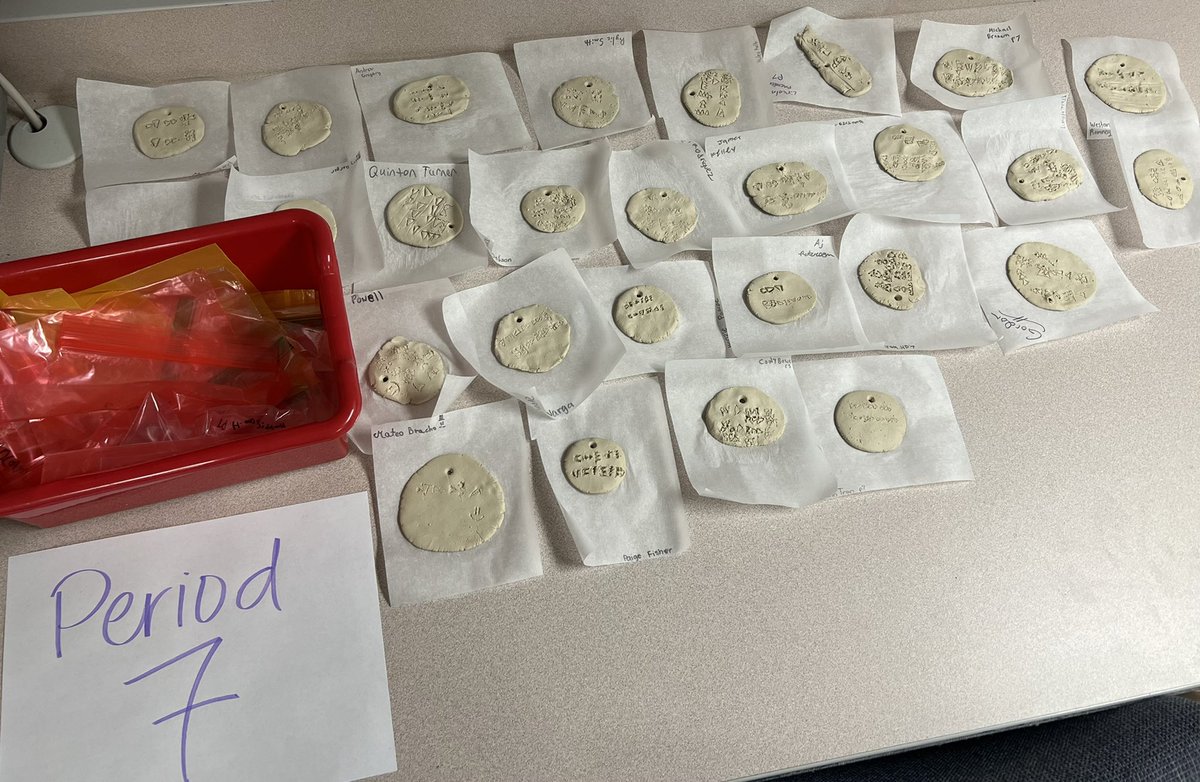 We had a lot of fun creating cuneiform name tablets today in Social Studies! Can’t wait to make this display in the pod. Thanks everyone for trying something new &amp; giving your best effort! #RanchViewProud #mesopotamia <a href="/ErinIsley1/">Erin Isley</a> @ErinKyllo <a href="/7ArcticWolves/">7 Arctic</a> <a href="/RanchViewMS/">RVMS</a> <a href="/GordonRVMS/">Tiffany Gordon</a>