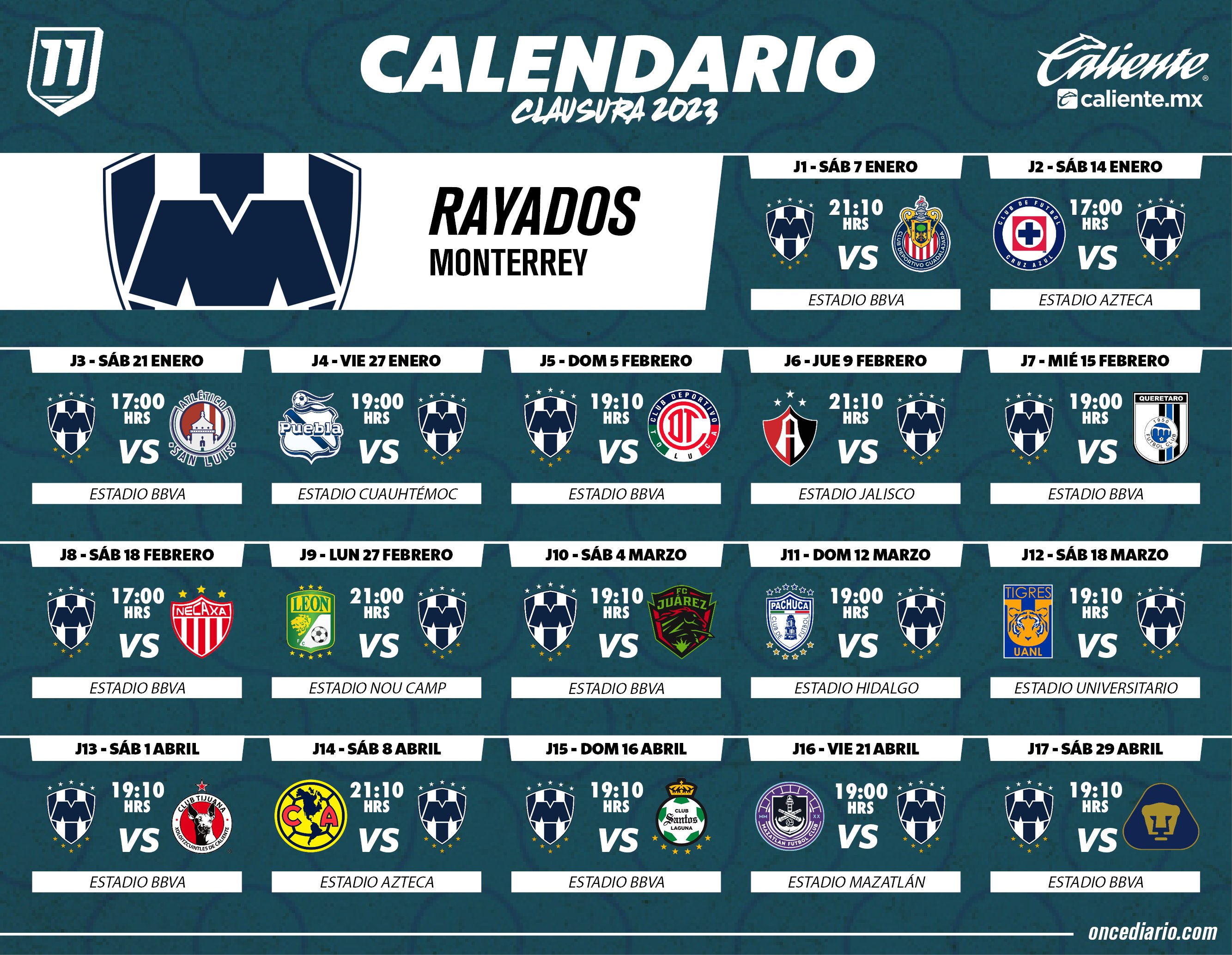 Calendario de Rayados para el Clausura 2023