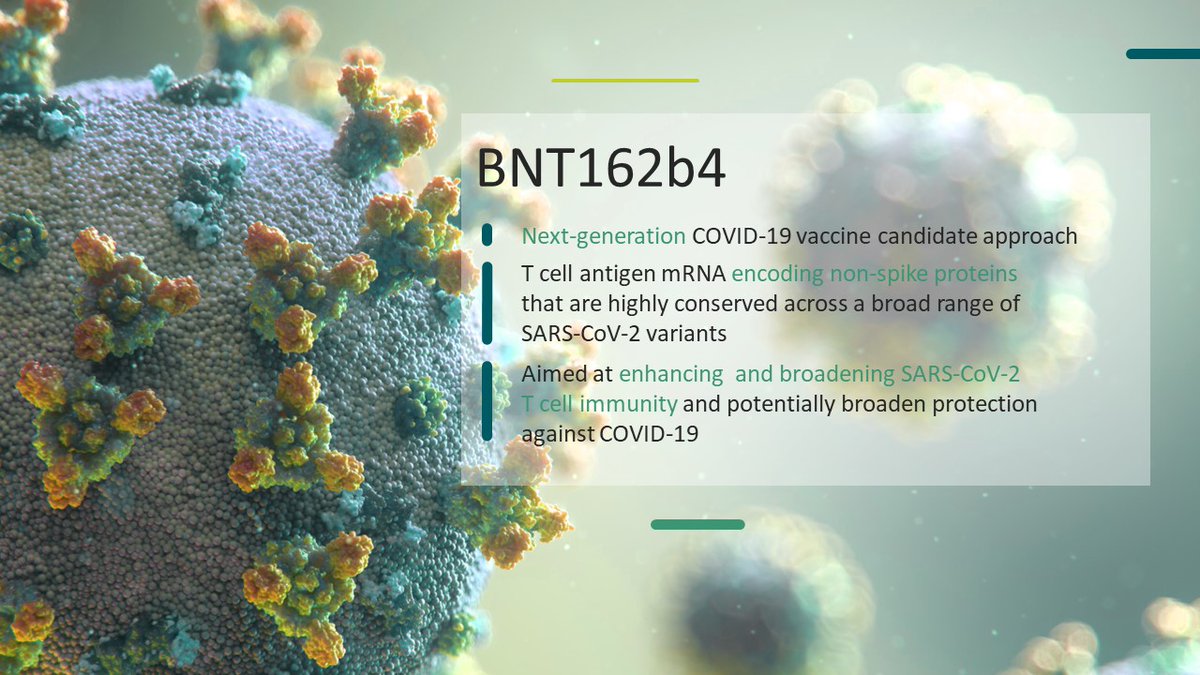 BioNTech SE (@biontech_group) on Twitter photo We and <a href="/pfizer/">Pfizer Inc.</a> started a Phase 1 trial for #BNT162b4 aimed at enhancing the breadth of t cell responses. This is part of our next generation #COVID19 vaccine candidate approach. Goal: potentially broaden and extend the duration of protection against COVID-19. We and <a href="/pfizer/">Pfizer Inc.</a> started a Phase 1 trial for #BNT162b4 aimed at enhancing the breadth of t cell responses. This is part of our next generation #COVID19 vaccine candidate approach. Goal: potentially broaden and extend the duration of protection against COVID-19.