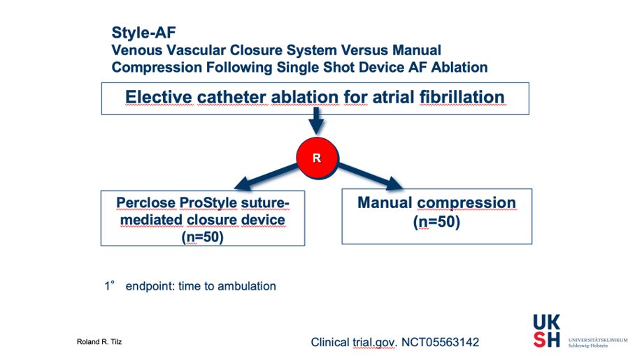RolandTilz's tweet image. Patient #1 enrolled in the ProStyle study
👉multicenter rct in pts undergoing #atrialfibrillation ablation
👉comparing #Perclose #ProStyle suture mediated closure device vs. manual compression 
👉 1° endpoint: time to ambulation
@FeherMarcel @ChristianHeeger @Phiso_de @AGEP_DGK