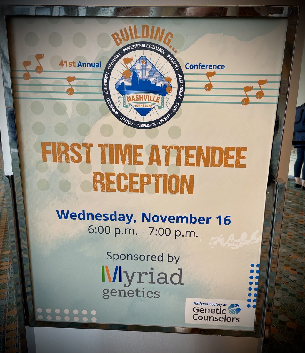 Attention #NSGC22 first timers: join Myriad Genetics and <a href="/GeneticCouns/">Genetic Counselors</a> for the First Time Attendee Reception from 6:00-7:00 p.m. CT. Location: room 101. #GeneChat