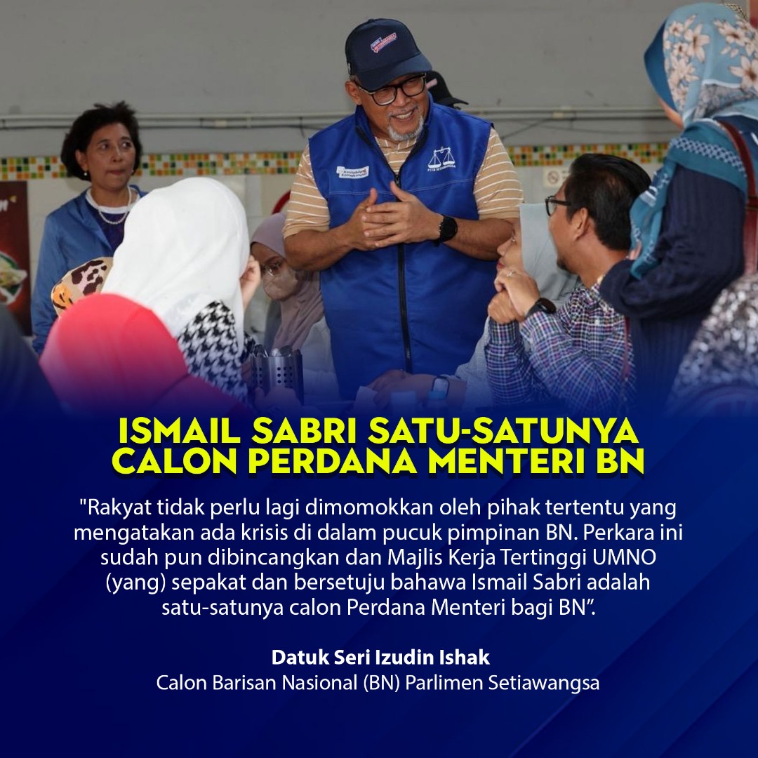 fizzan4 (@fizzan4) on Twitter photo "Rakyat tidak perluk dimomokkan oleh pihak tertentu yg mengatakan ada krisis dlm pucuk pimpinan BN.Perkara ini sudah diputuskan & MKT Umno sepakat & bersetuju bahwa DSU <a href="/IsmailSabri60/">Ismail Sabri</a> adalah satu2nya calon PM BN."- DS Izudin Ishak, calon parlimen Setiawangsa. "Rakyat tidak perluk dimomokkan oleh pihak tertentu yg mengatakan ada krisis dlm pucuk pimpinan BN.Perkara ini sudah diputuskan & MKT Umno sepakat & bersetuju bahwa DSU <a href="/IsmailSabri60/">Ismail Sabri</a> adalah satu2nya calon PM BN."- DS Izudin Ishak, calon parlimen Setiawangsa.