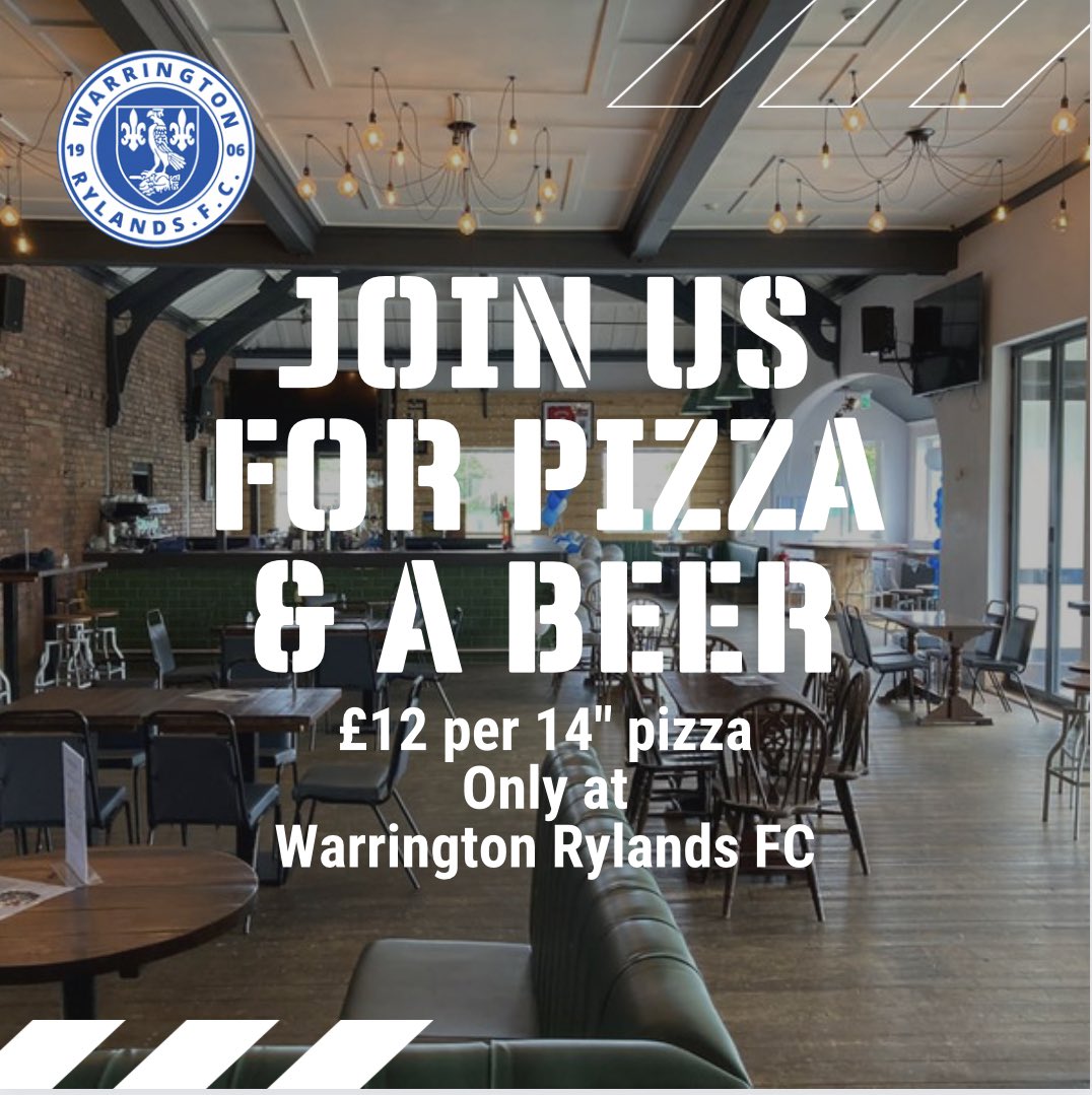 No prem, no pobs! Get down to Warrington Rylands FC this Saturday for food, drinks and football! Pizza and pitchers served from 12:30 and the first team in action at 3pm! 

A great day out for you and the family at your local community club!