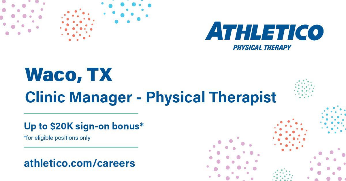 Athletico is #hiring, and our #Waco location is looking for a passionate leader to join their team! This position is eligible for a $20,000 sign-on bonus.  Apply today by visiting - ow.ly/IQvV50LGi2J